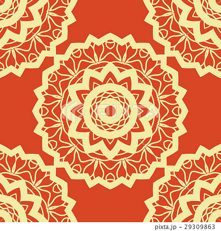 Vintage vector mandala pattern retro yellow on red 29309863