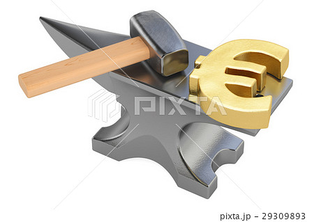 anvil with gold euro symbol, 3D rendering anvil with gold euro symbol, 3D rendering 29309893