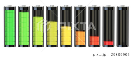 Battery charge level indicators, 3D rendering Battery charge level indicators, 3D rendering 29309902