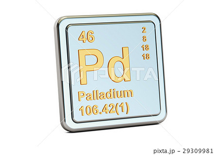 Palladium Pd, chemical element sign. 3D rendering 29309981