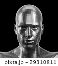 3D rendering. Faceted silver robot face with eyes 29310811