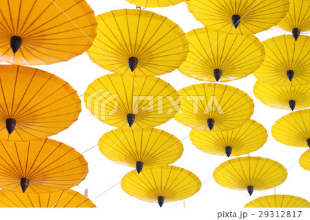 Yellow Umbrella pattern on white background 29312817