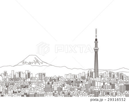 東京スカイツリーと富士山のイラスト素材
