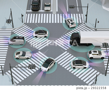 スクランブル交差点に走行する運転支援システム装備車のイメージ 29322358