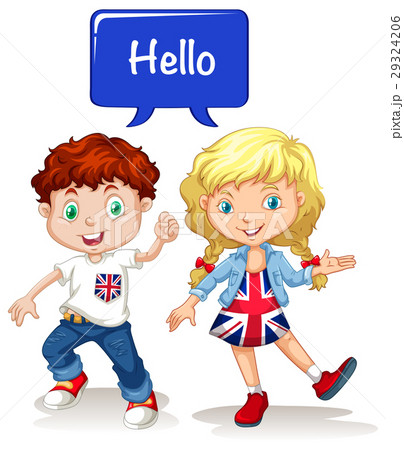 British Boy And Girl Saying Helloのイラスト素材