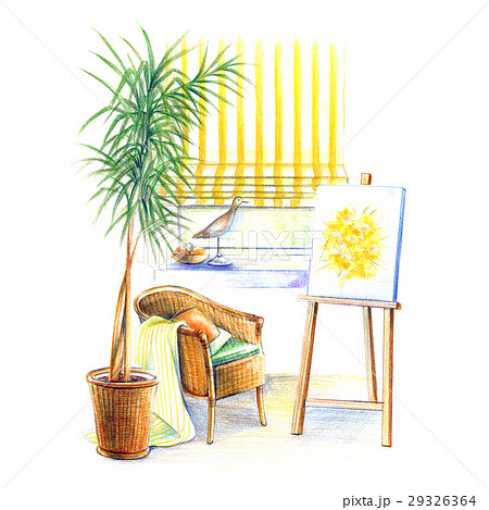 アトリエの窓辺で絵を描く 29326364