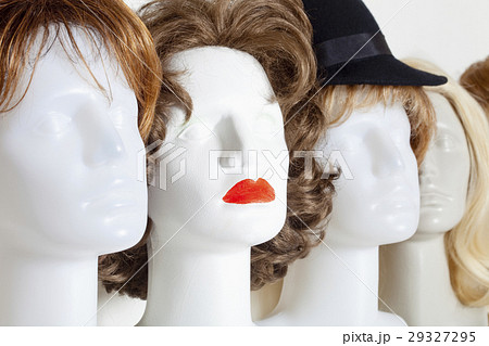 Row of Mannequin Heads with Wigs 29327295