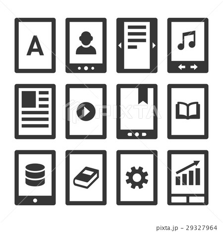 Digital E-book Reader Icons Set. Vector 29327964