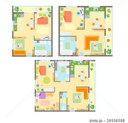 Apartment Plan with Furniture Set. Vector 29336588
