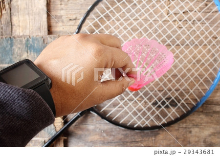 Shuttlecocks with badminton racket 29343681