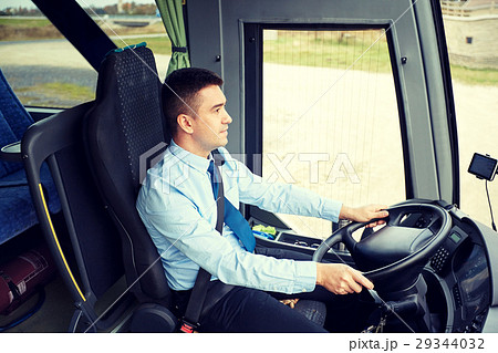 happy driver driving intercity bus happy driver driving intercity bus 29344032