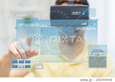 young man in virtual reality headset or 3d glasses young man in virtual reality headset or 3d glasses 29344440