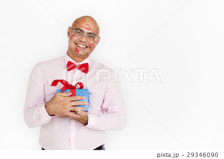 Man Smiling Happiness Lipstick Kiss Gift Present Portrait 29346090
