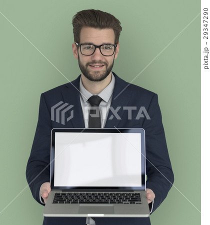 Businessman Holding Laptop Copy Space Technology 29347290