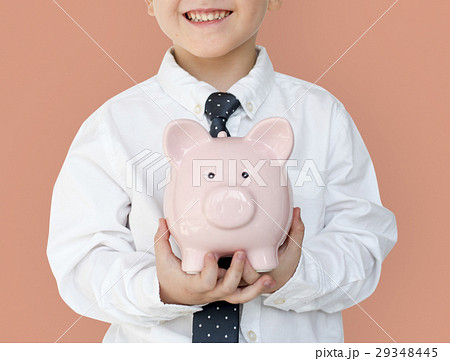Kid Studio Shoot Gesture Piggybank Holding 29348445