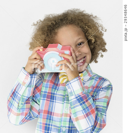 Little Boy Smiling Happiness Paper Craft Arts Camera Photographing Studio Portrait 29348646