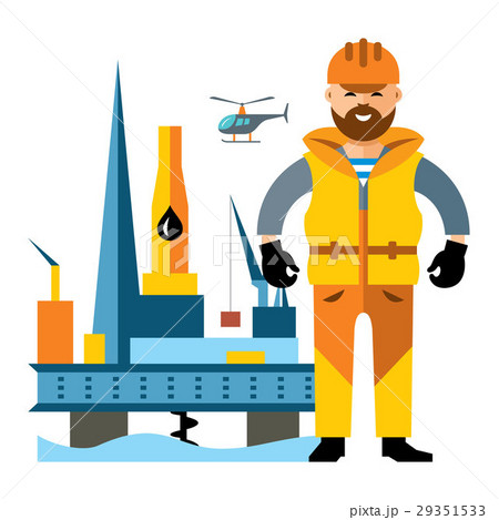 Vector Sea Oil Rig Drilling Platform and oilman.  29351533