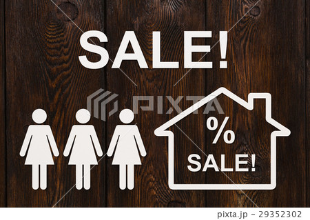 Paper women and house with SALE text 29352302