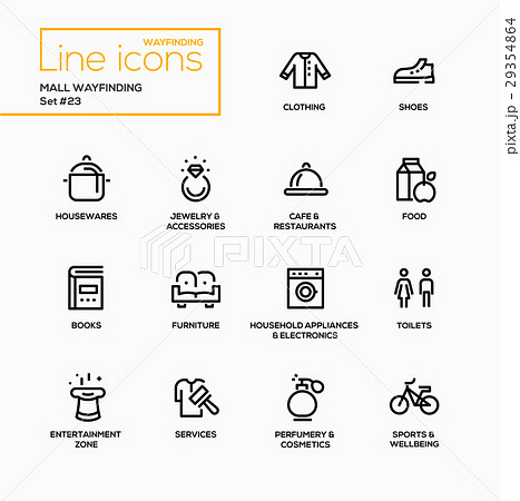Mall Wayfinding - modern vector single line icons Mall Wayfinding - modern vector single line icons 29354864