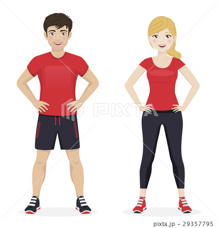 Man and woman playing sport with red sportswear Man and woman playing sport with red sportswear 29357795