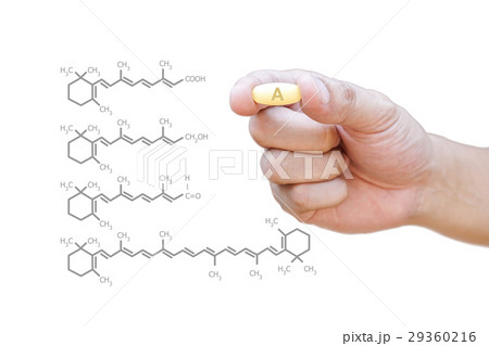Hand holding vitamin A pill with clipping path 29360216