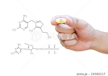 Hand holding vitamin B1 pill with clipping path Hand holding vitamin B1 pill with clipping path 29360217