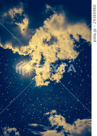 Amazing dark night sky with many stars and clouds. 29360960