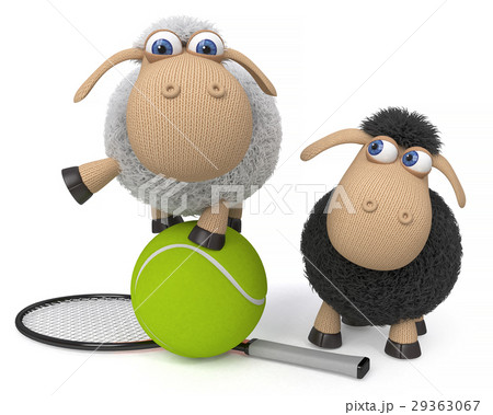 3d illustration sheep play tennis 29363067
