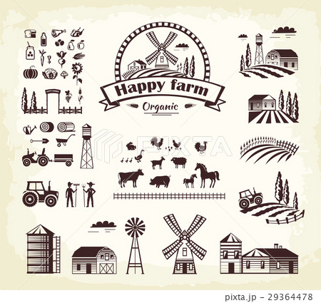 Set of Happy Farm Organic Production Cartoon Style 29364478
