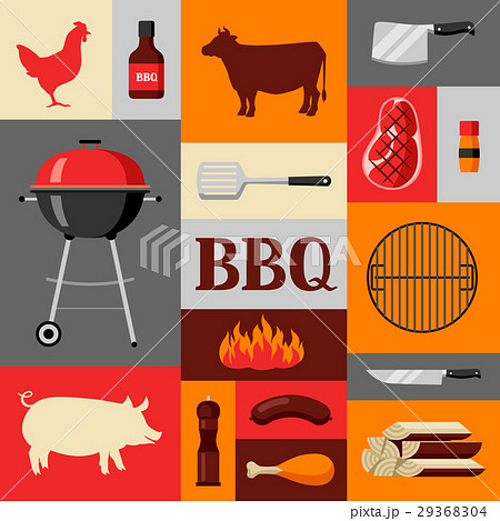 Bbq background with grill objects and icons 29368304