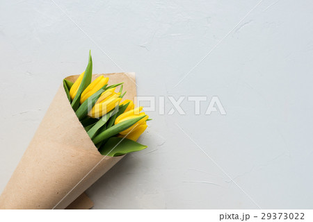 Bouquet Yellow Tulips Craft Paper Parcel for Woman Bouquet Yellow Tulips Craft Paper Parcel for Woman 29373022