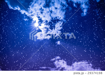 Amazing dark night sky with many stars, full moon 29374198