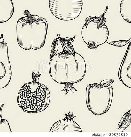 Vector seamless pattern of sketched fruit 29375319