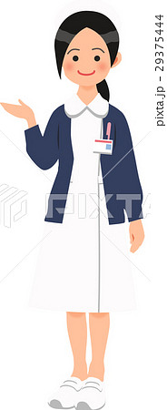 白のナース服とカーディガンを着て案内する看護師のイラスト素材