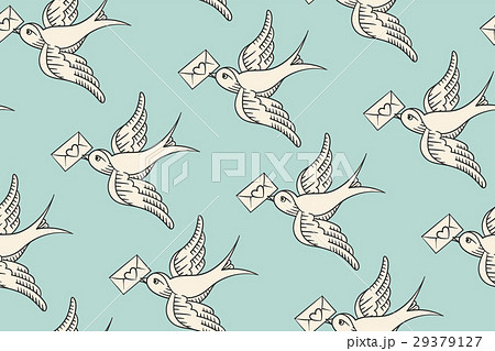 Seamless pattern with old school vintage bird and 29379127