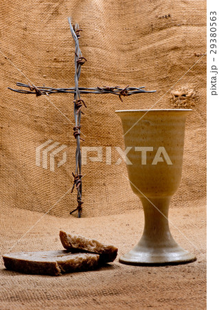 Chalice Of Wine With Bread On The Burlap 29380563