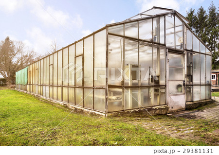 old grungy glass house in a garden old grungy glass house in a garden 29381131