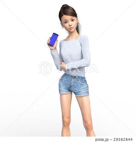 スマホを持つ若い女性　perming3DCG イラスト素材 29382844