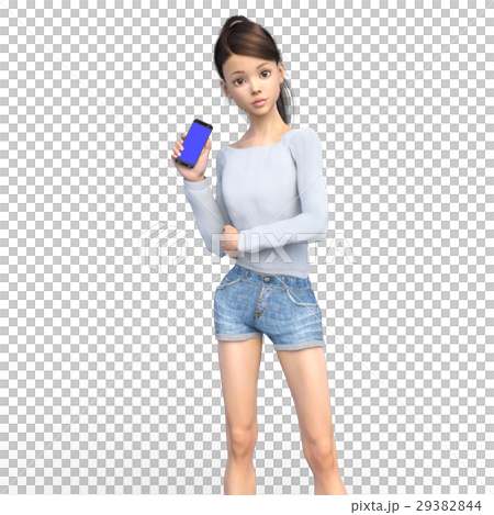 スマホを持つ若い女性　perming3DCG イラスト素材 29382844