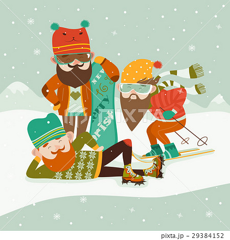 Hipsters with ski and snowboard 29384152