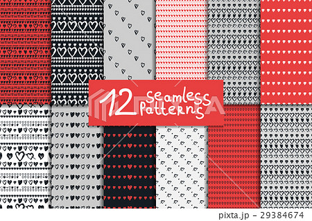 Doodle seamless pattern set with hearts 29384674
