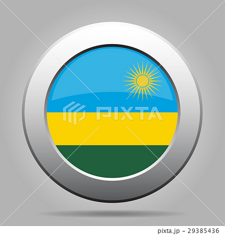 Flag of Rwanda. Shiny metal gray round button.