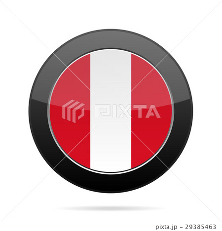 Flag of Peru. Shiny black round button.