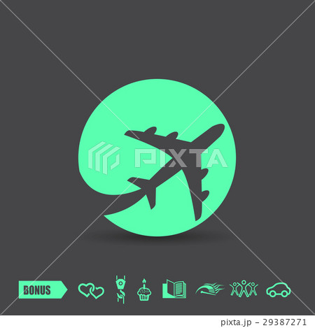 Pictograph of airplane . Green neon color 29387271