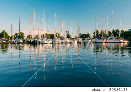 Many Yachts Moored At The City Pier Harbour And 29388133