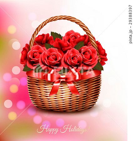 Holiday background with red flowers and basket Holiday background with red flowers and basket 29388397