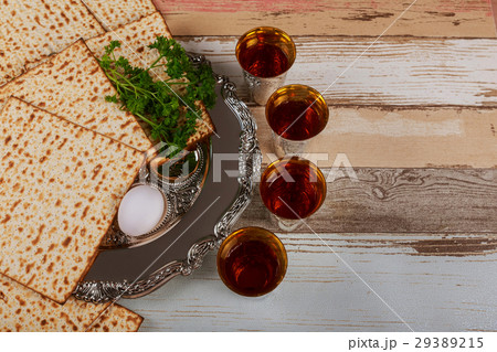 Matzo, egg and wine for passover celebration 29389215