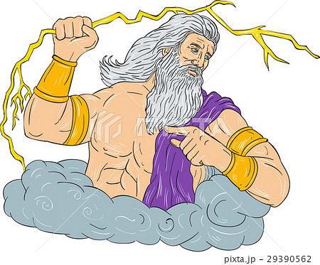 Zeus Wielding Thunderbolt Lightning Drawingのイラスト素材