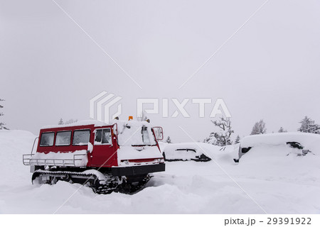 雪に埋もれた自動車　長野　陽坂駐車場　赤い雪上車 29391922
