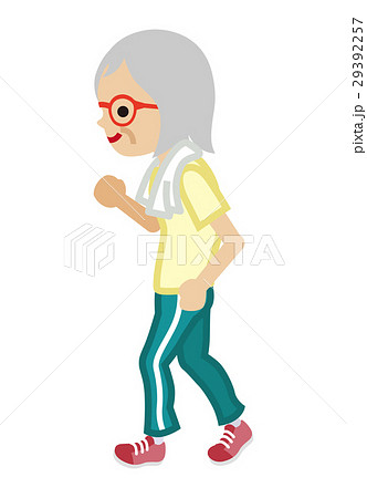 ウォーキングするシニア女性のイラスト素材
